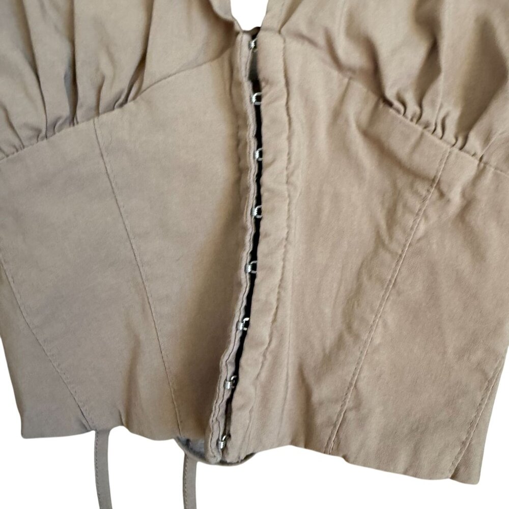 Urban Outfitters UO Bengaline Long Sleeve Corset Crop Top Womens Size Medium Tan - Picture 4 of 8